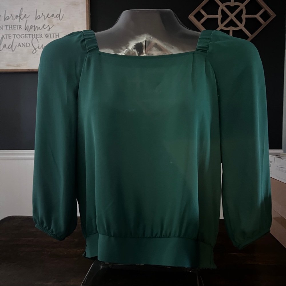 by & by | Green Blouse | 3/4 puffy sleeves | Woman’s Large | NWOT